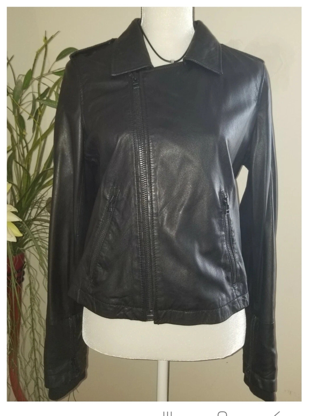 7 For All Mankind Black Leather Zip-Front Women's Jacket